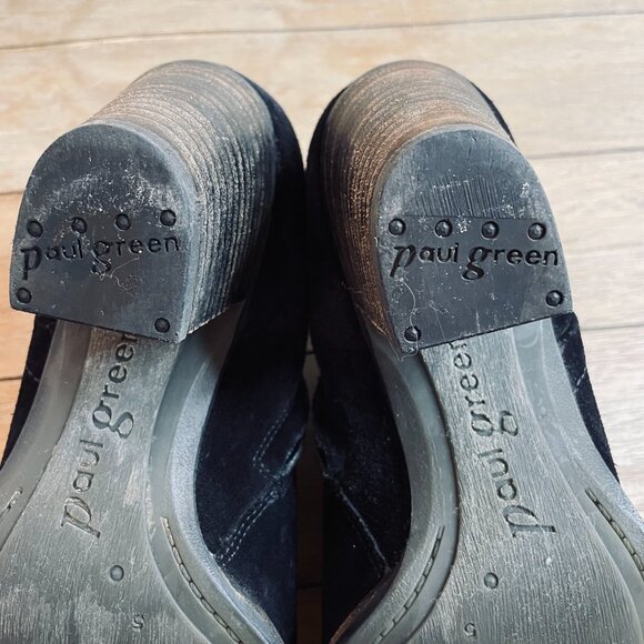 Paul Green Delgado Size 7.5 Booties Black Suede Side Zippers Stacked Heels - Picture 8 of 11